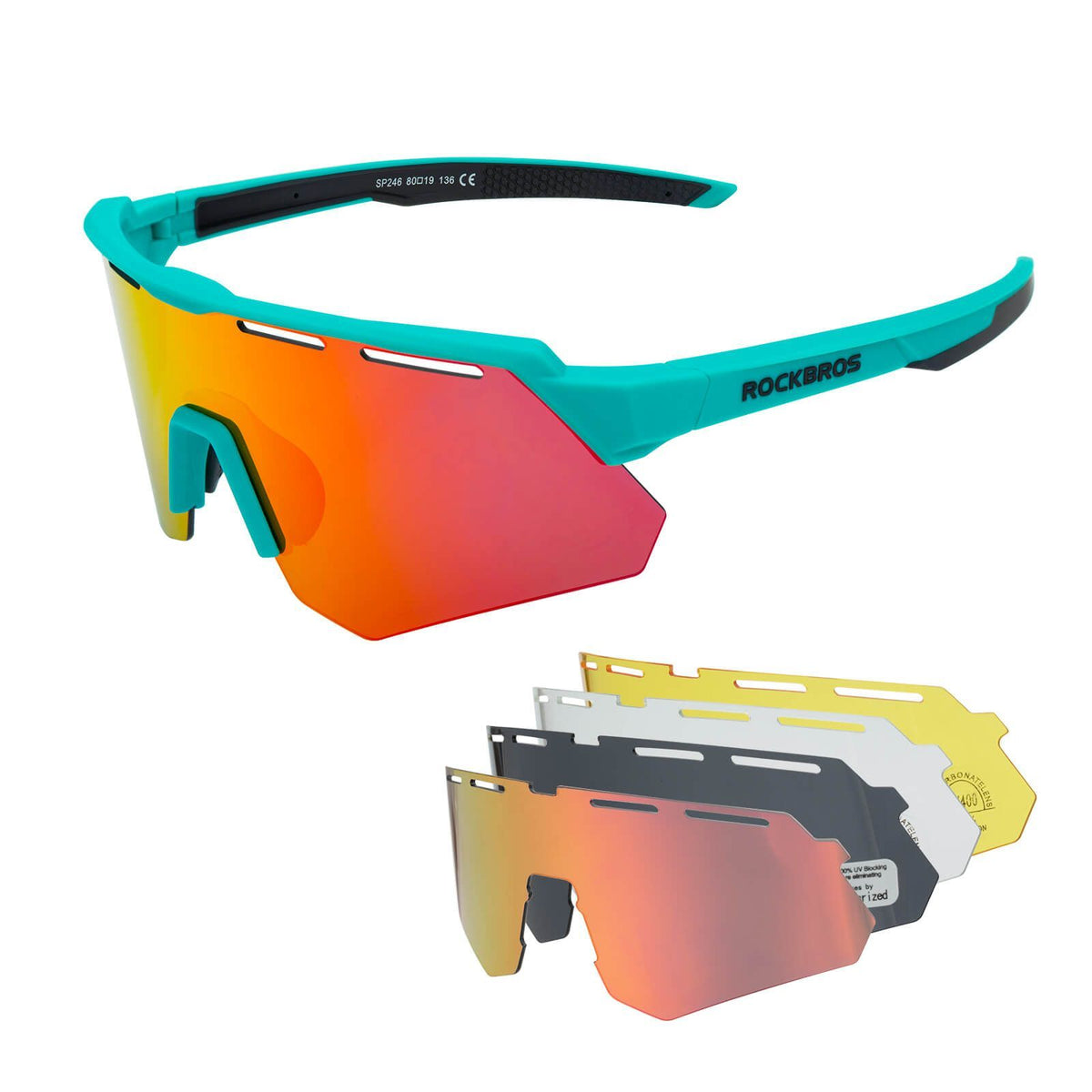 Rockbros Gafas Polarizadas + Kit 4 Lentes - Montura Turquesa
