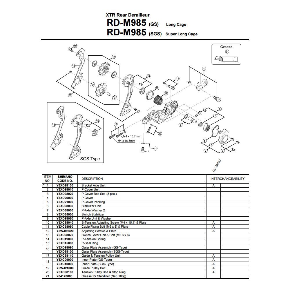 Portapoleas XTR M980/M985/M986 - Interior GS